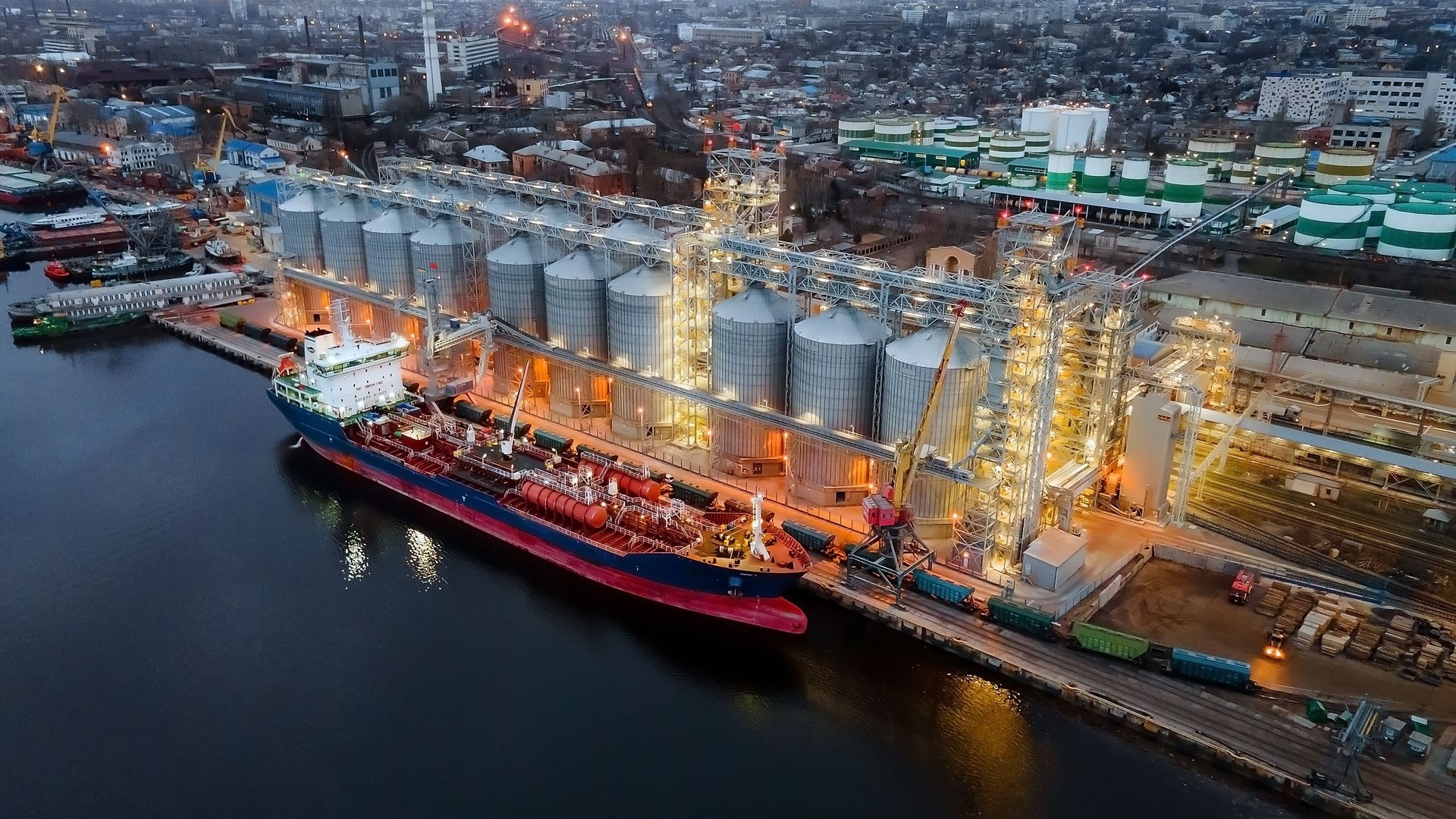Elevator grain-carrier of Ukraine. Grain, hunger strike, sea ship. War in Ukraine