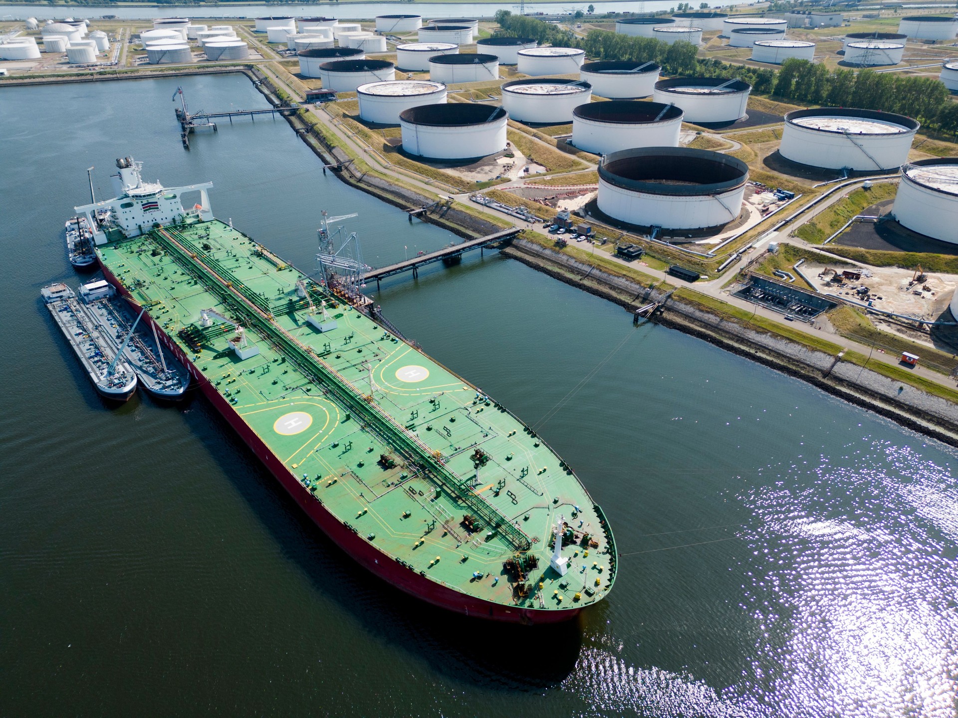 A large oil tanker in the port of Rotterdam